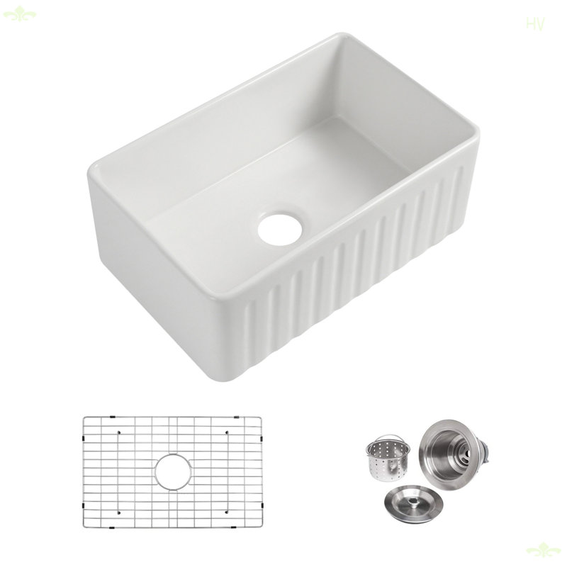 Évier de cuisine de ferme en argile réfractaire L 30 po x l 20 po avec grille et crépine
