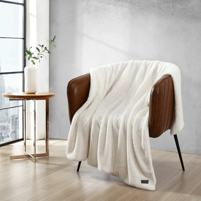 Kenneth Cole Faux Fur Solid Throw Blankets
