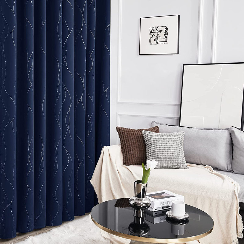 Rideau en polyester Flurin, Bleu marine, L 52 po x L 95 po