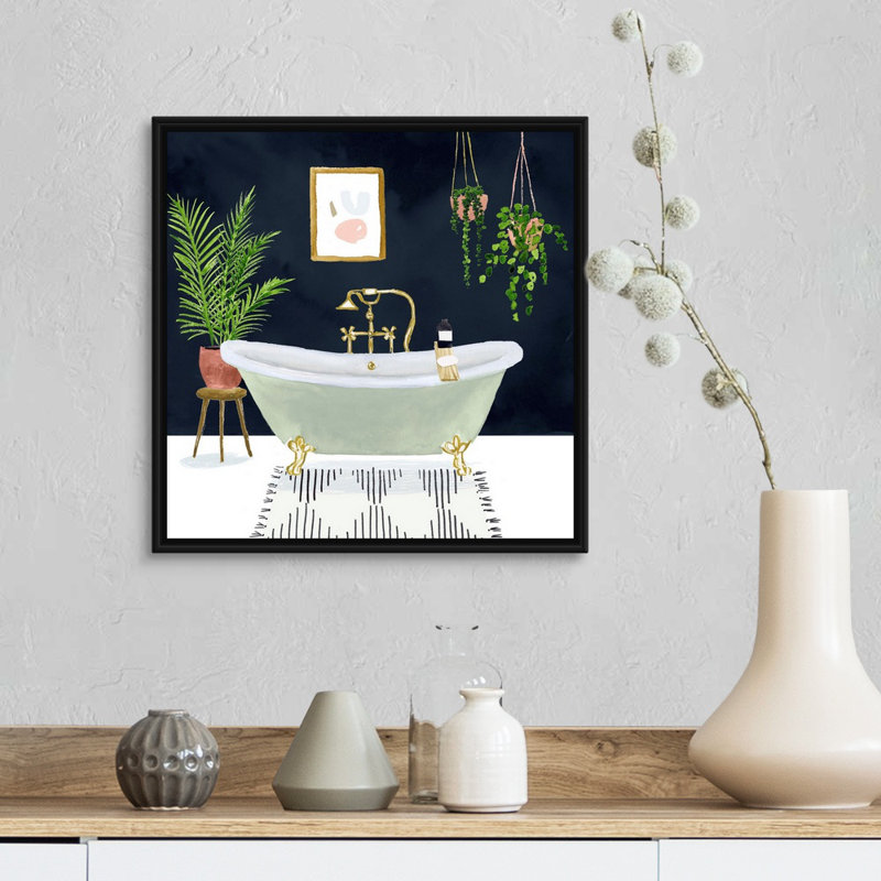 Boho Bath I - reproduction d'art sur toile, H 17,7 po x l 17,7 po x P 1,75 po, Cadre flottant noir