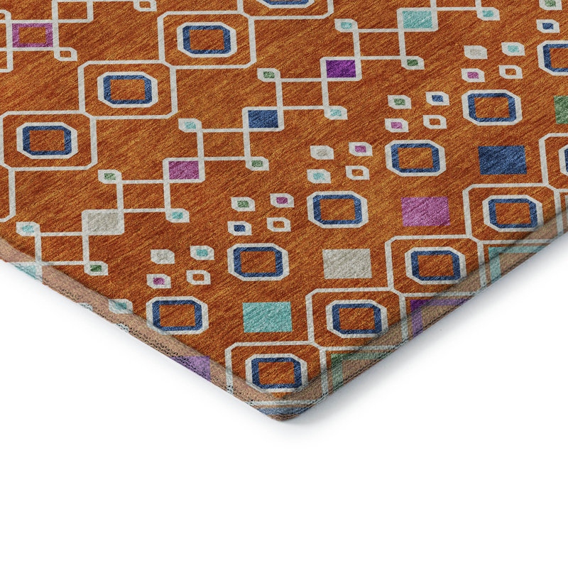 Premium Machine Washable Prisco Orange Rug, Rectangle 10' x 14'
