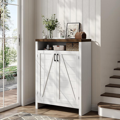 Armoire à chaussures à 6 niveaux avec portes, armoire de rangement à chaussures Farmhouse avec tablettes réglables, range-chaussures en bois de grande capacité pour vestibule