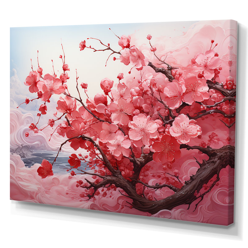 «Pink Blossom Cheery Tree Wind II», art mural cerise, Toile tendue, H 34 po x l 44 po x P 1,5 po