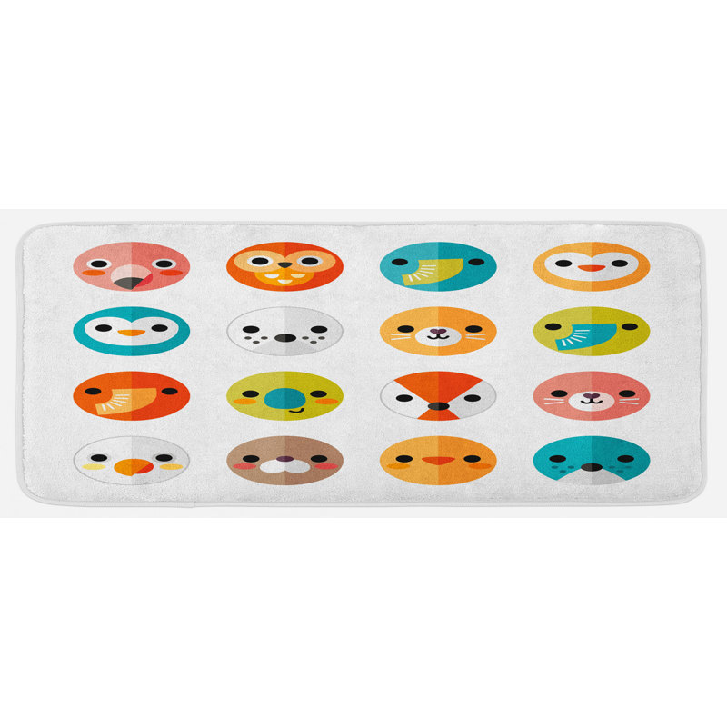 Tapis de cuisine multicolore avec divers animaux et logo