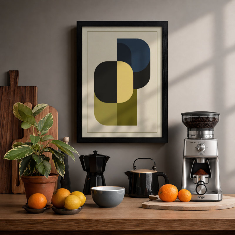 Geometric Intervals Mid-Century - Framed Print, Black, A3 - 42.0 x 29.7 cm