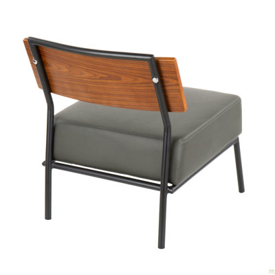 Chaise d'appoint contemporaine en similicuir gris avec détails en bois de noyer Fiji