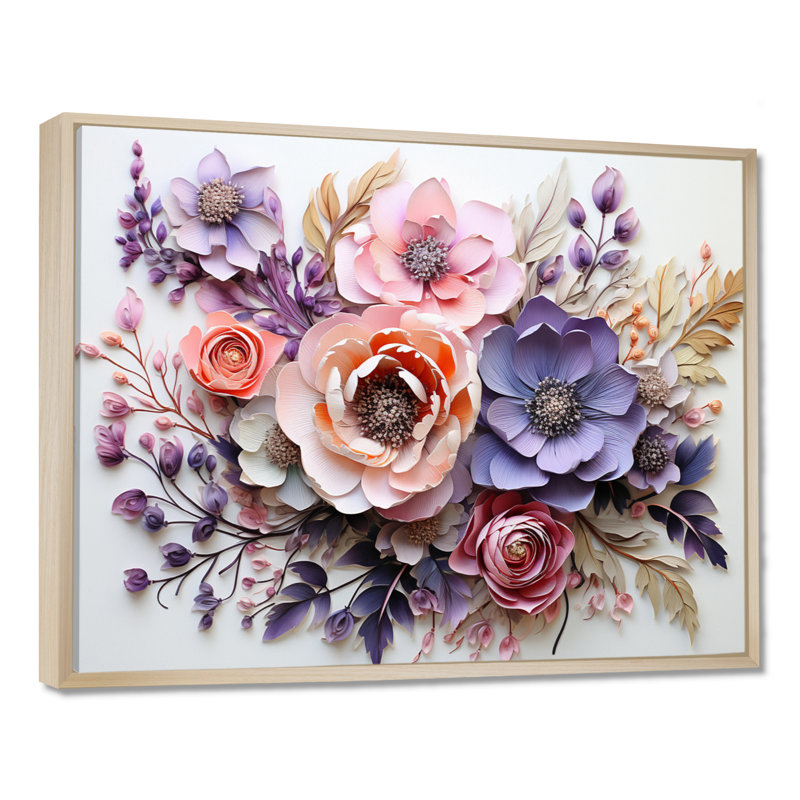 Fleurs délicates, art mural Dahlia pour le salon, H 12 po x l 20 po x P 1 po, Cadre flottant érable
