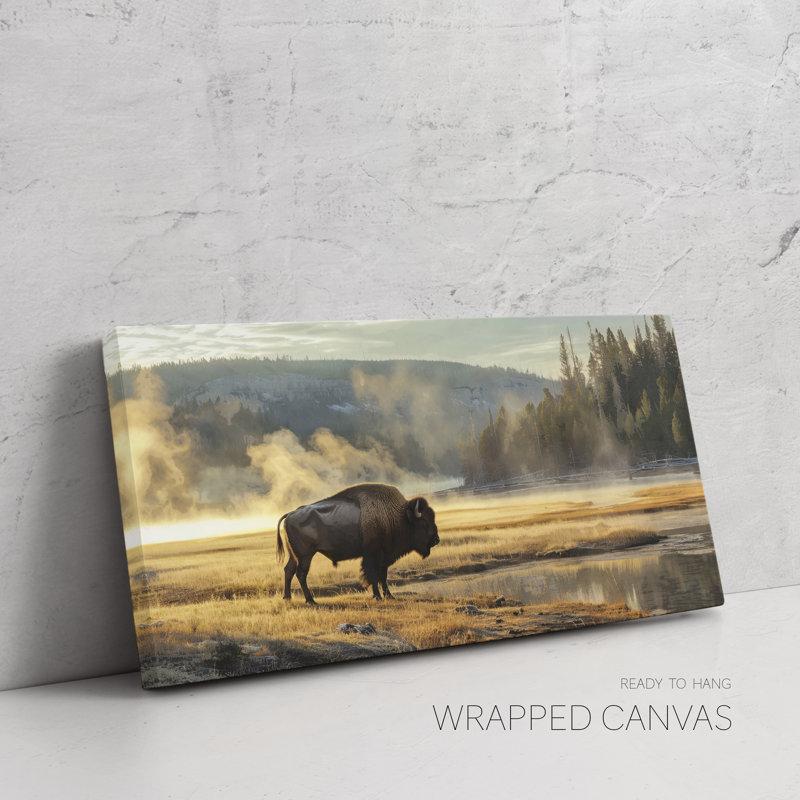 Yellowstone National Park Poster, Extra Large Horizontal Wall Art, Wrapped Canvas, 24" H x 48" W x 1.5" D