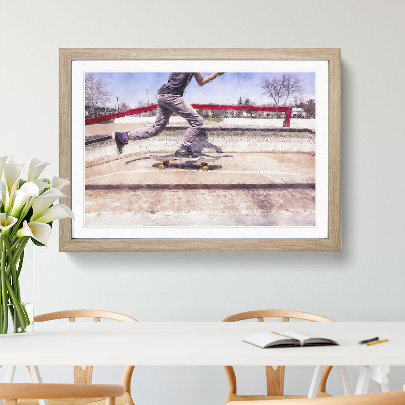 Skateboarding - Picture Frame Graphic Art, 48cm H x 65cm W x 2cm D, Oak Framed