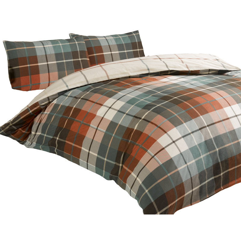 Check Argyle Duvet Cover with Pillowcases, Terracotta, King Duvet Cover + 2 Standard Pillowcases