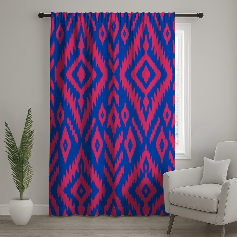 Rideaux de fenêtre rose et bleu Ikat, voilage et rideaux occultant Ikat - 1 panneau, 50" x 80" - 1 Panel, Sheer