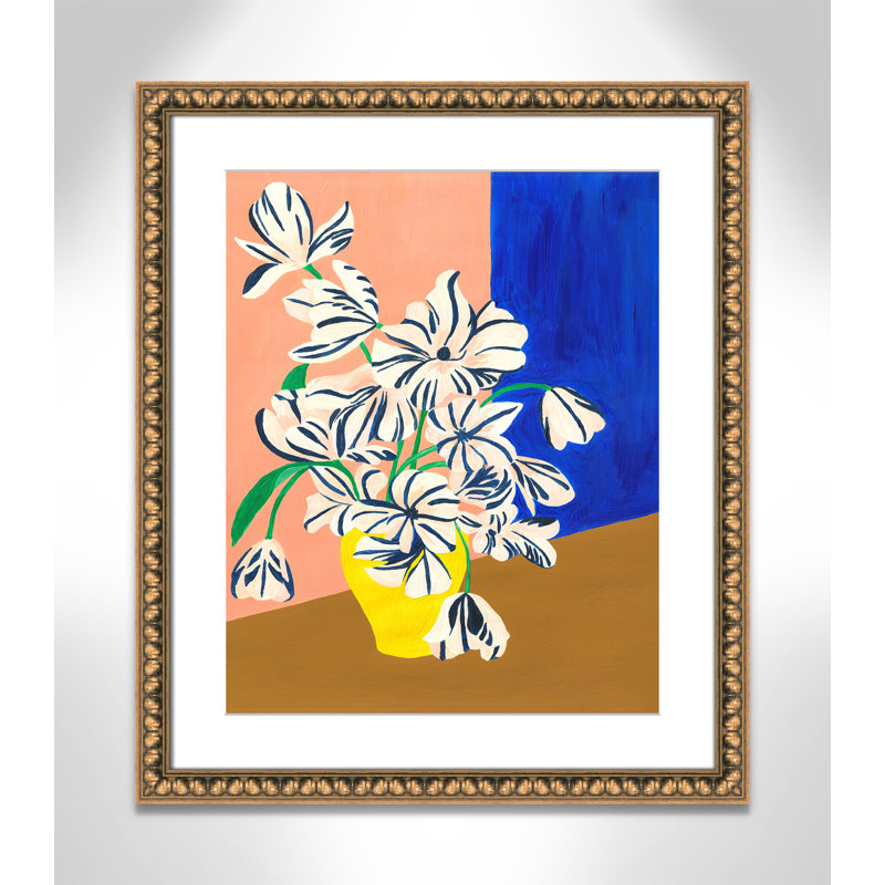 «Stripey Flowers Print» par Violets Print House, 22.5'' W x 26.5'' H, Imprimé mat, Perles de feuilles dorées