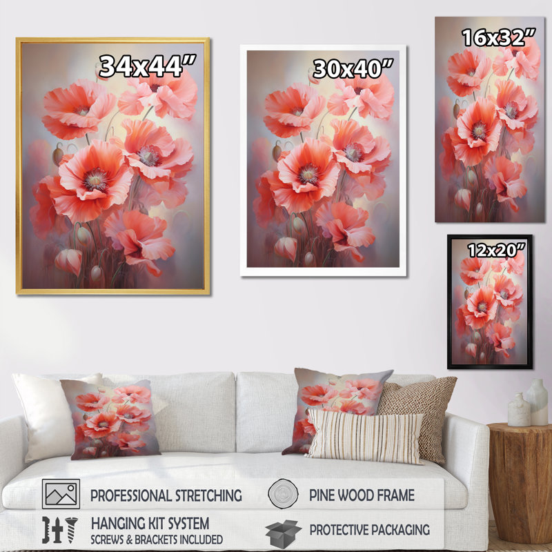 Coral Poppies Romantic Impression V - Floral & Botanical Wall Decor, H 20 po x l 12 po x P 1 po, Toile tendue