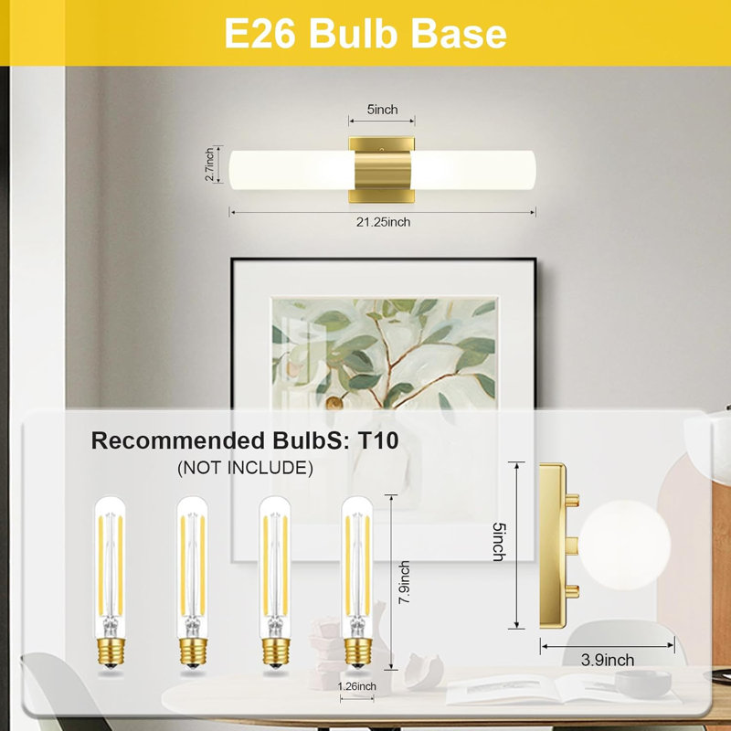 Applique murale de salle de bain moderne avec abat-jour en verre givré, installation réglable, base E26, éclairage intérieur polyvalent pour la salle de bain, le salon, la chambre à coucher et les escaliers