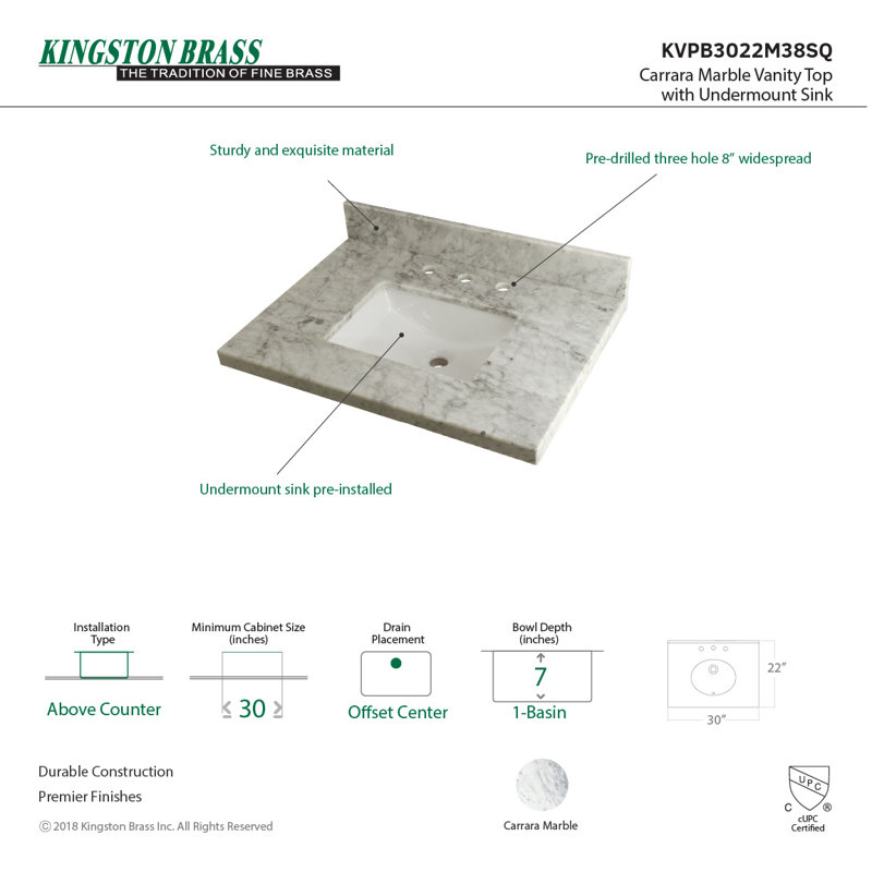 Comptoir de meuble-lavabo en laiton Kingston Templeton