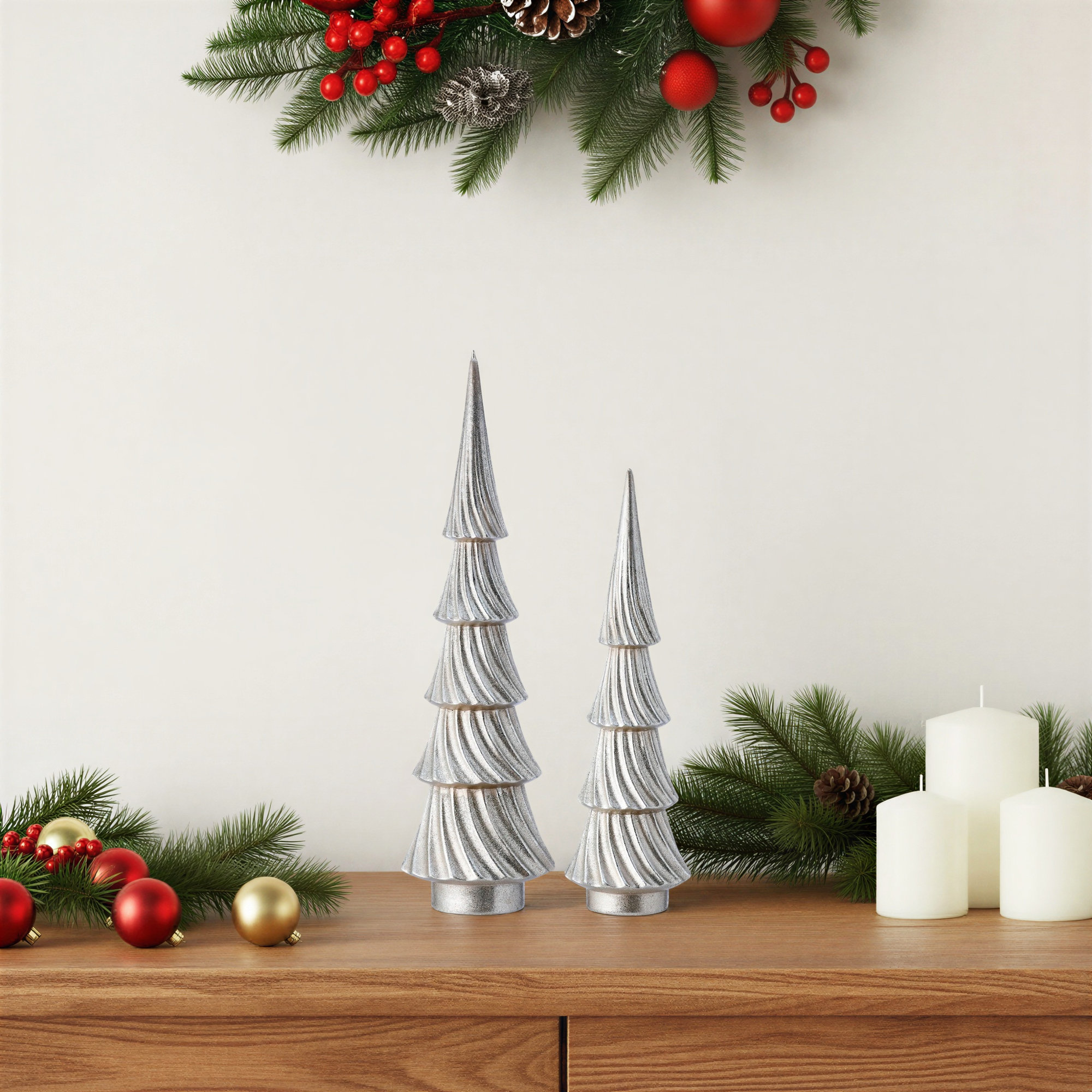 14-17" Resin Modern Trees Set of 2, Champagne