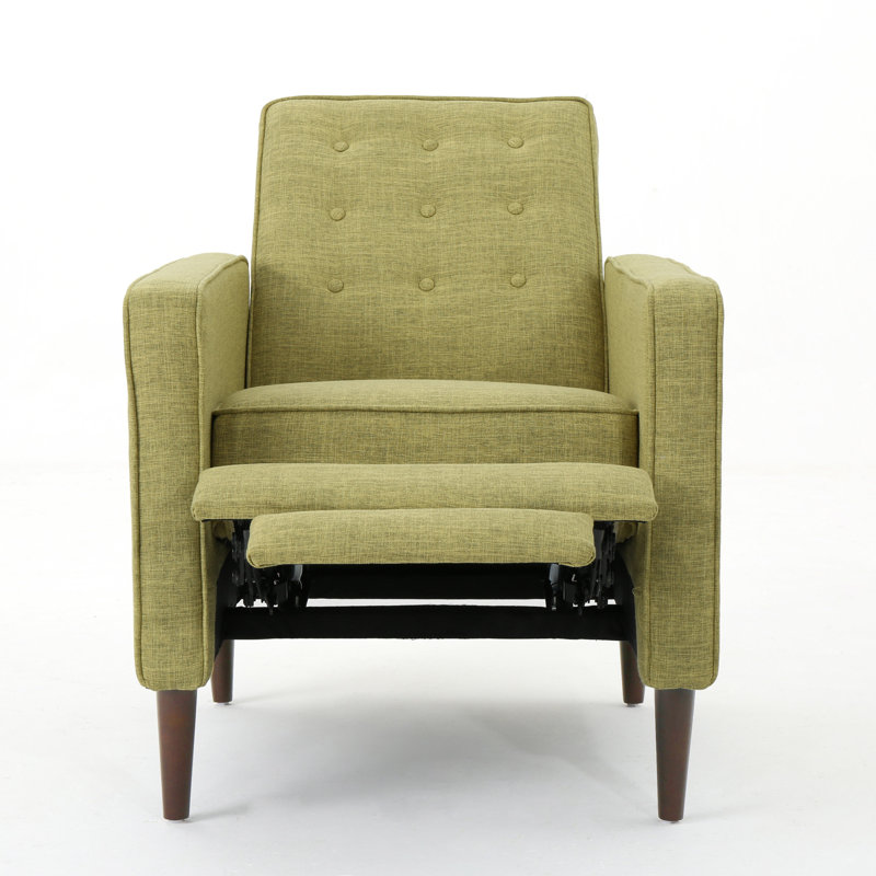 Button Tufted Upholstered Manual Push-Back Recliner , Green Polyester