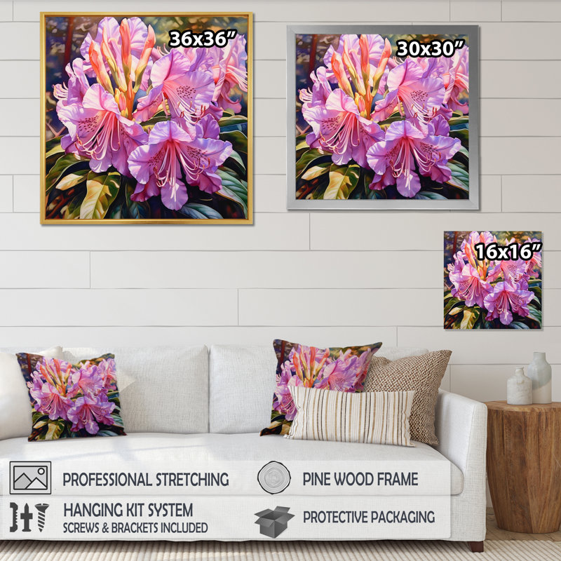 Fleurs de rhododendron mauve sur toile, H 30 po x l 30 po x P 1 po, Toile tendue