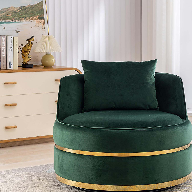 Eulla Swivel Barrel Chair, Green Velvet