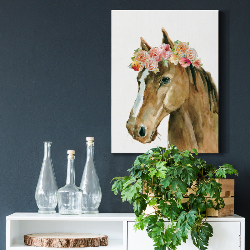 «Flower Crown Horse» par Carol Robinson, reproduction d'art sur toile tendue, H 40 po x l 30 po x P 1 po