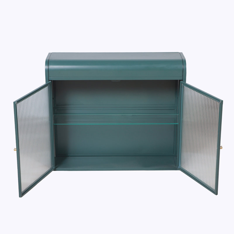 Armoire de rangement murale en métal avec portes en verre trempé pour salle de bain, cuisine, salon et bureau, Vert d’armée