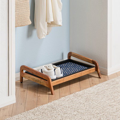Premium Solid Wood Boot Tray Stand with Natural Coir Mat - Entryway & Mudroom Shoe Organizer