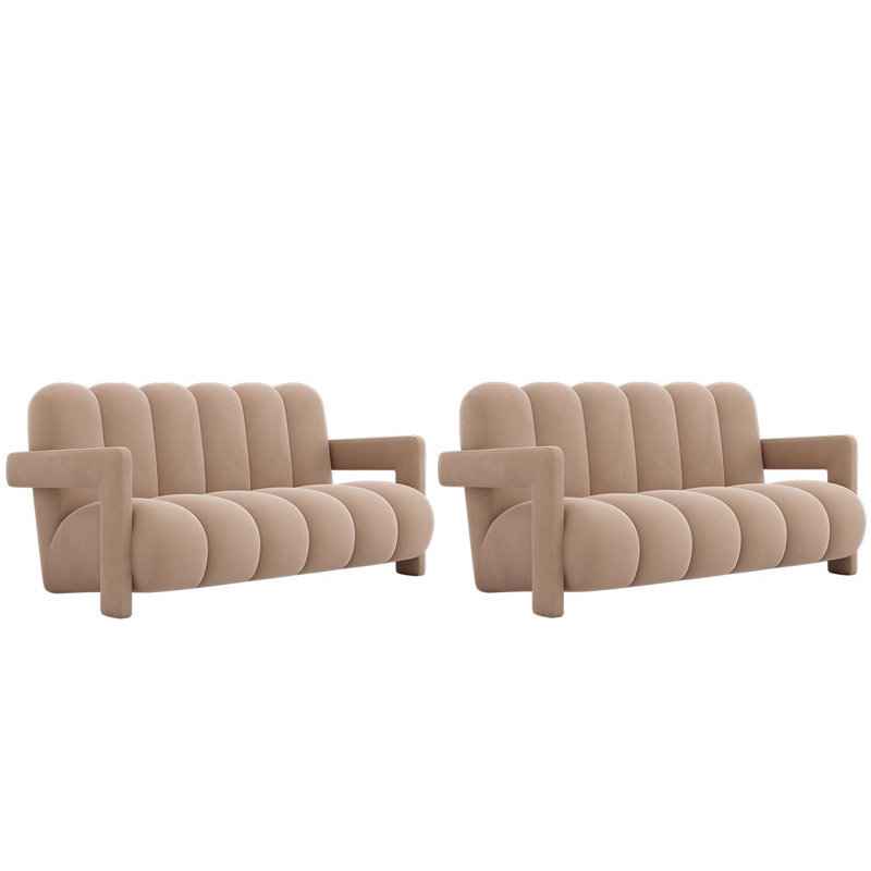 Ensemble de 2 banquettes en velours double, H 29,53 po x l 49,21 po x P 27,56 po, Brun clair