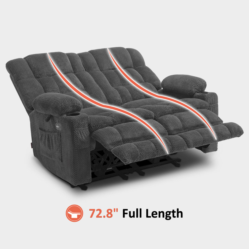 Latitude Run Power Loveseat Recliner, Electric Reclining Loveseat Sofa with Heat and Vibration, Gray