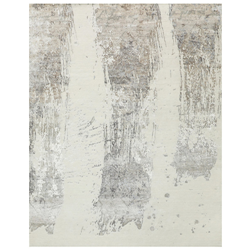 Tapis rectangulaire noué à la main gris clair / ivoire, Rectangle 8 pi x 10 pi