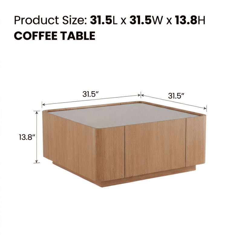 Table basse contemporaine carrée avec tiroirs de rangement et plateau en verre