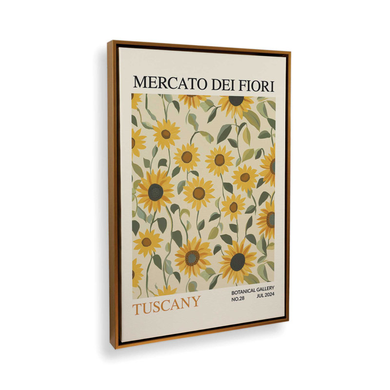 Marché aux fleurs d'été en Toscane, H 48,75 po x l 32,75 po, Cadre flottant or poli