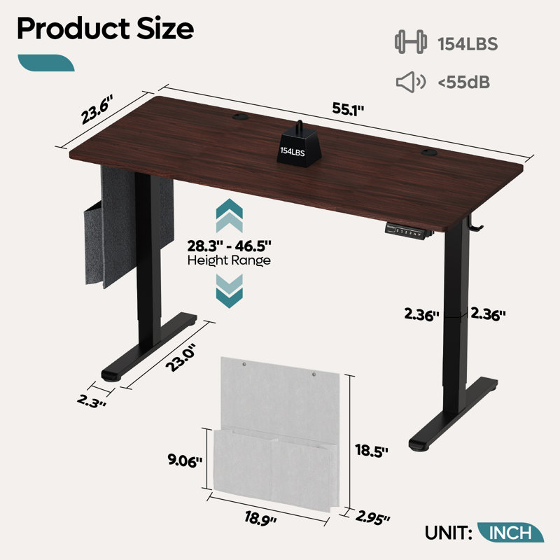 Seilles 55.1" W Height Adjustable Standing Desk, Black