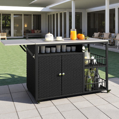 63.5" Outdoor Kitchen Island, Kitchen Storage Cart With Stainless Steel Tabletop, Waterproof Patio Serving Station For Garden, Deck, Backyard – Durabl