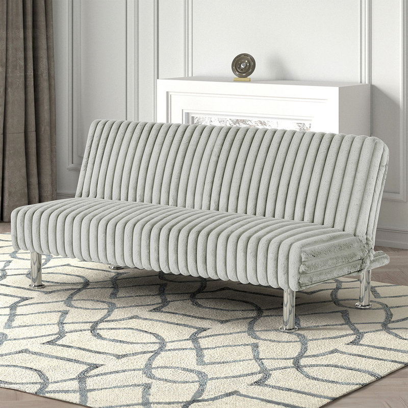 Canapé de futon de style contemporain à finition chromée, Gris clair