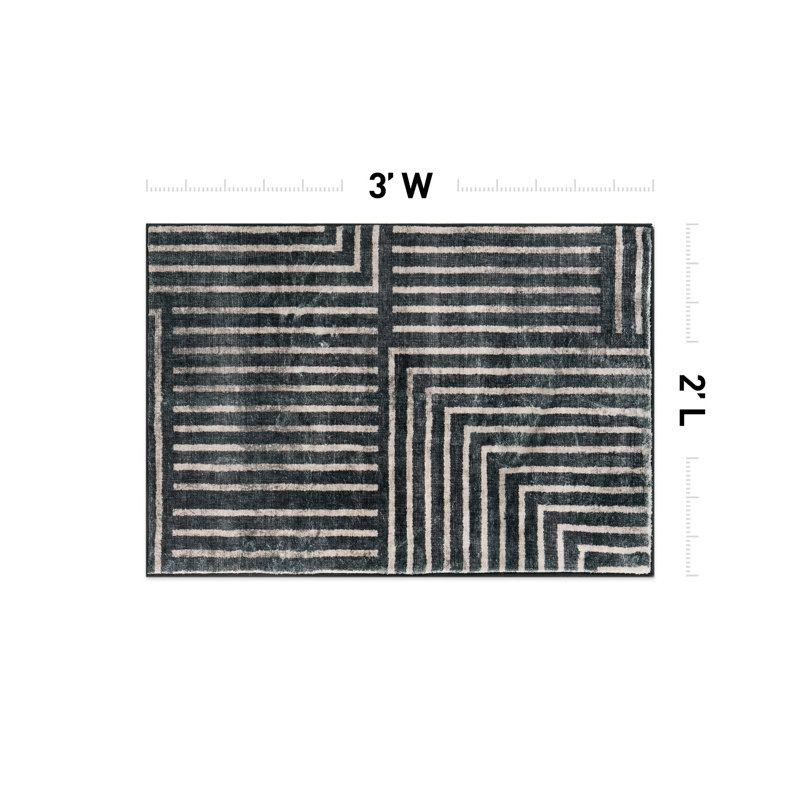 Tapis lavable antidérapant à rayures bohémiennes délavées, Rectangulaire 2 pi x 3 pi