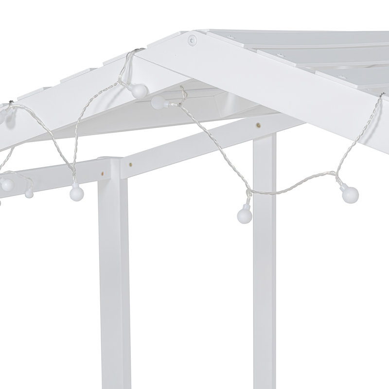 Lit mezzanine simple avec échelle et toboggan, lit maison avec tableau noir et bande lumineuse sur le toit, blanc