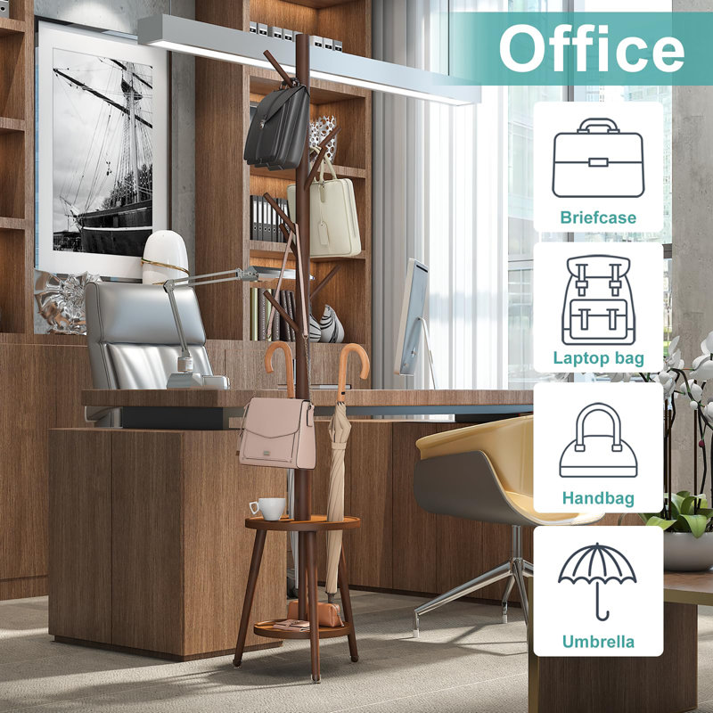 Bamboo Wood Coat Freestanding with Umbrella Holder, Brown