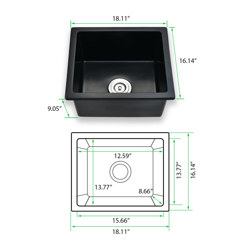 Évier de bar en quartz avec crépine à panier L 18 po x l 16 po Quartz