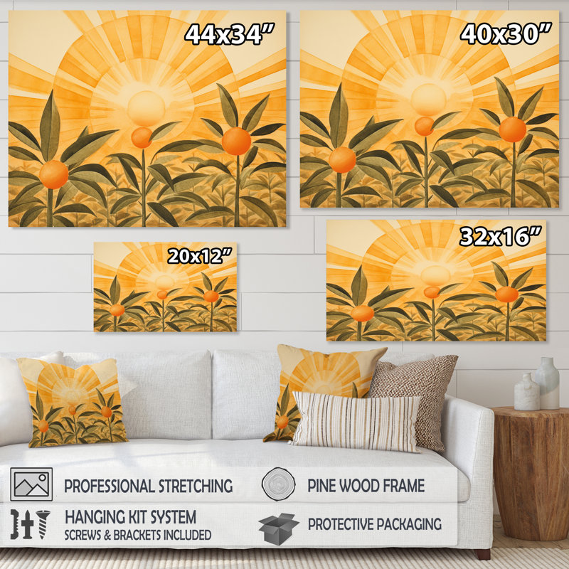 «Bright Sun Blossoming Sunflowers», impression rétro sur toile, H 34 po x l 44 po x P 1,5 po, Cadre flottant doré
