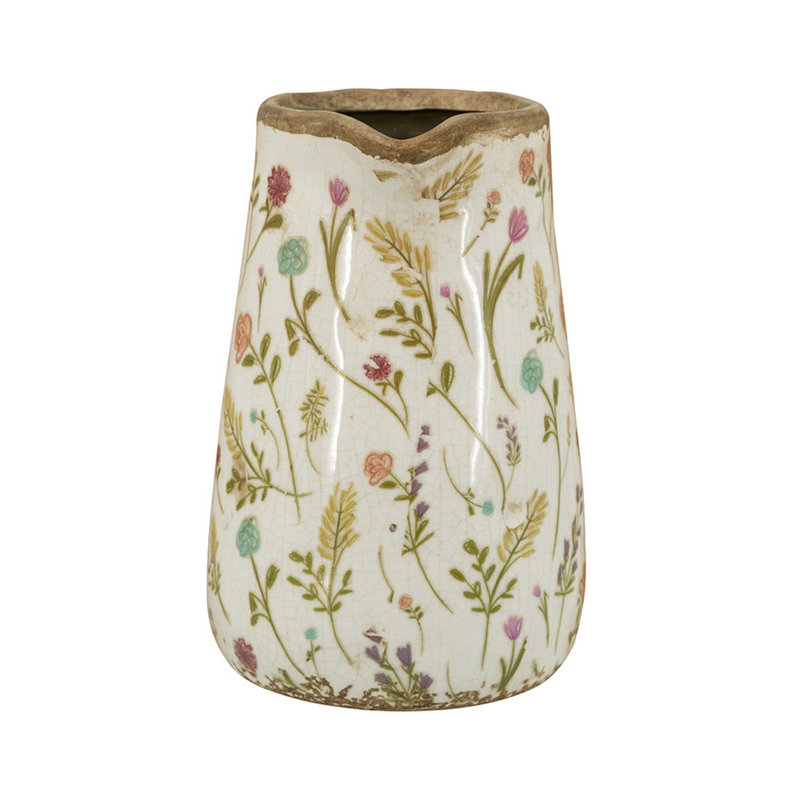 Vase rond en céramique 6,3 x 4,5 x 7,1 po avec motifs floraux multicolores
