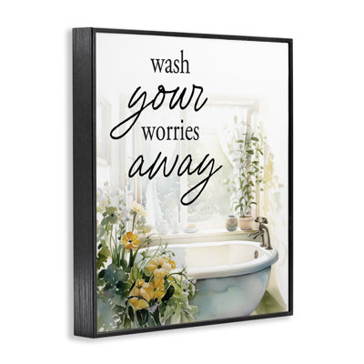 Estampe numérique pour salle de bain Wash Worries Away, avec lettres et lignes