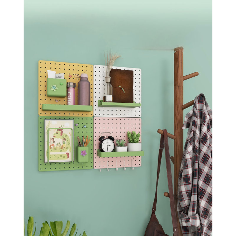 Ensemble de panneaux perforés en métal - 4 panneaux perforés en acier au carbone avec 26 accessoires, panneau mural perforé - 24 po x 24 po