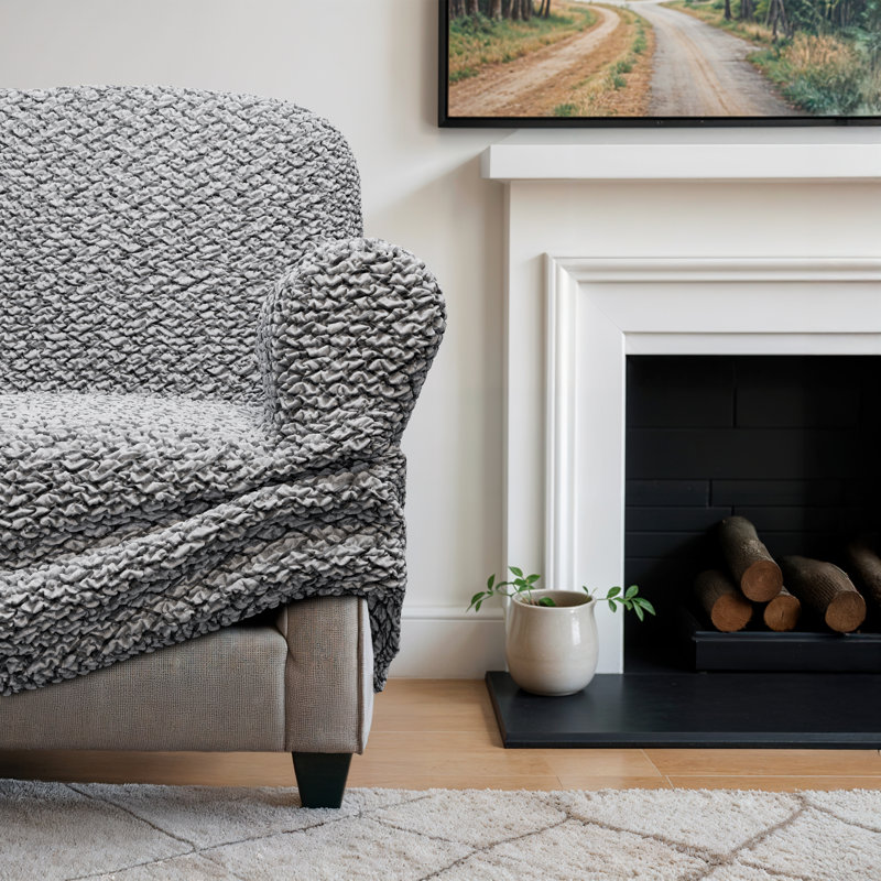 Stretchy Slipcover for Sofa - Durable & Stylish - Printed Collection, Venezia Gray, 85" W