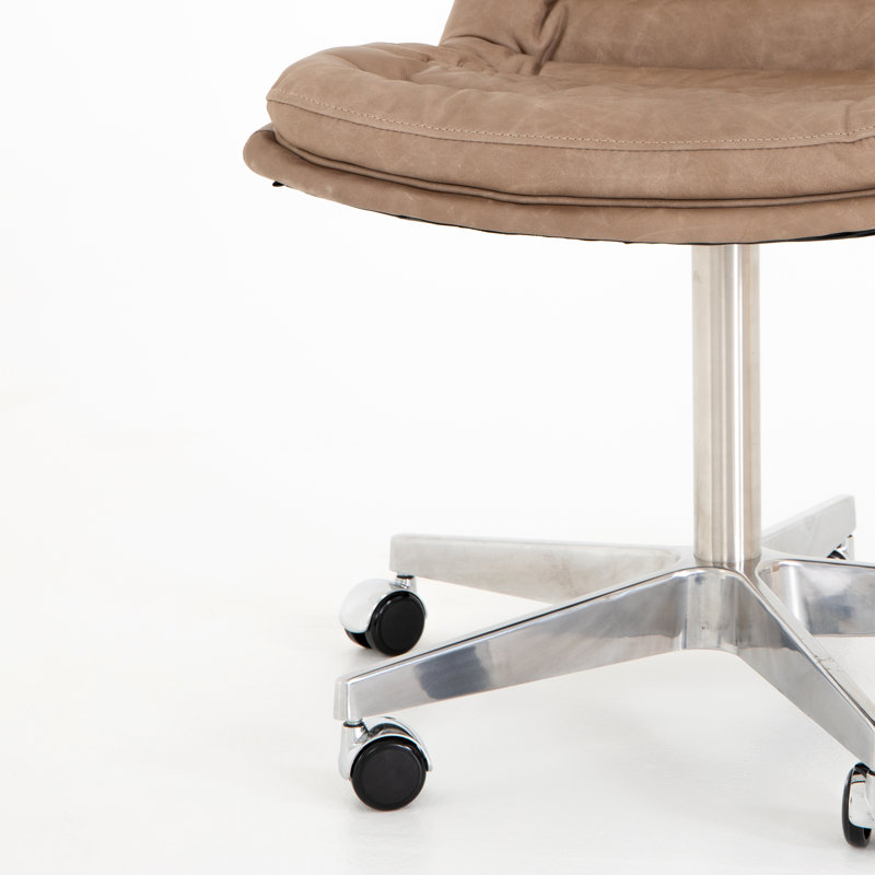 Malibu Leather Swivel Task Chair, Natural Washed Mushroom
