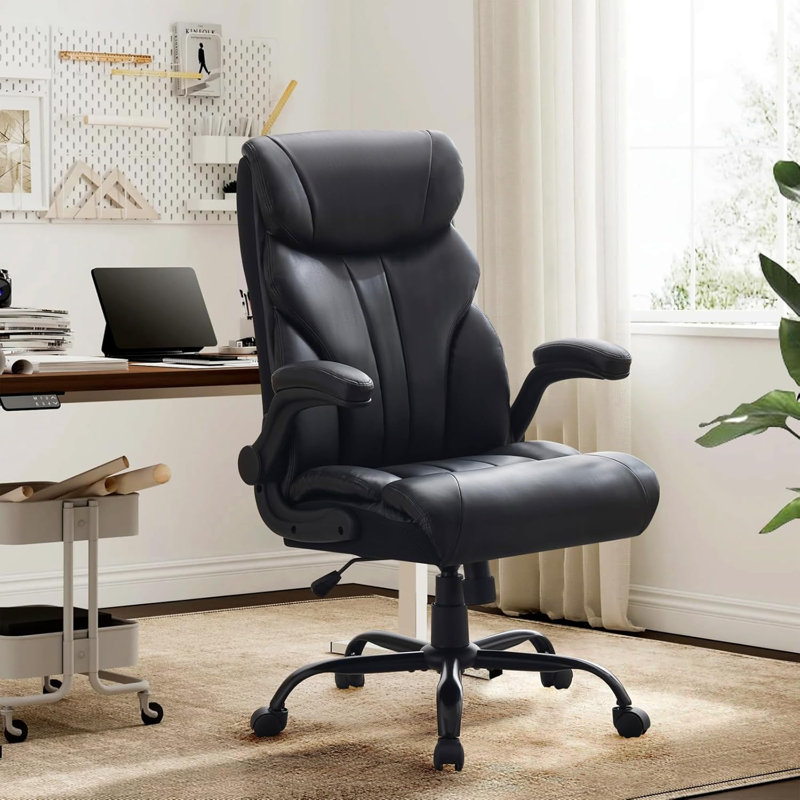 Ergonomic Office Chair, Wide PU Leather Gaming Chair with 90°-135° Reclining Backrest, 360° Swivel Wheels, Adjustable Height, 350 Lbs Capacity