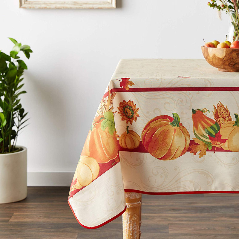 Autumn Leaves with Pumpkins Tablecloth, 102" L x 60" W