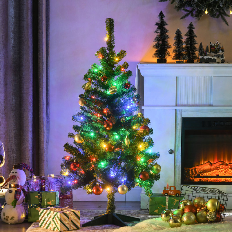 Arbre de Noël de 4 pi avec 100 lumières blanches chaudes et 208 ornements de branches artificielles colorées