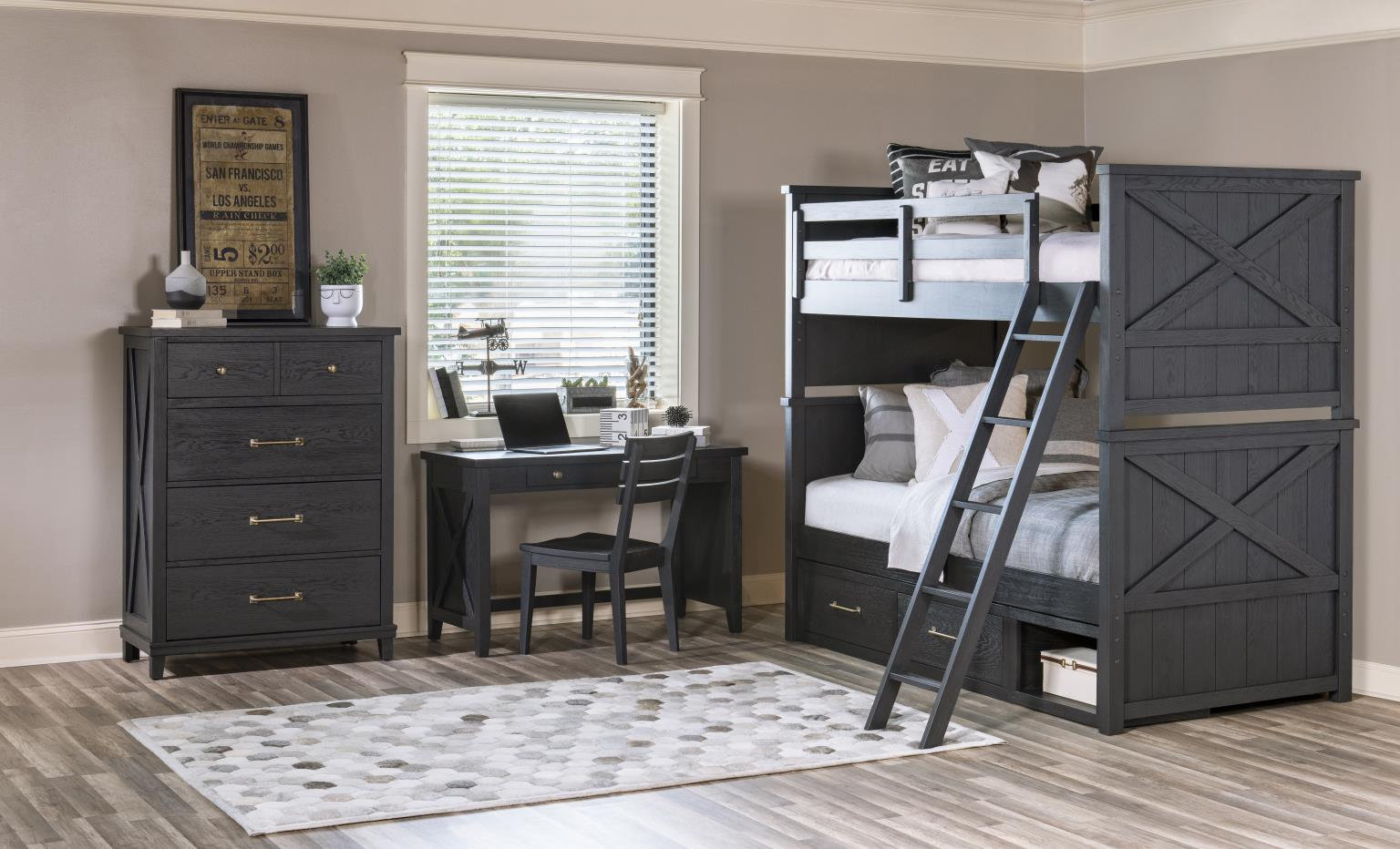 COMPLETE BUNK BED, Black, Twin Over Twin
