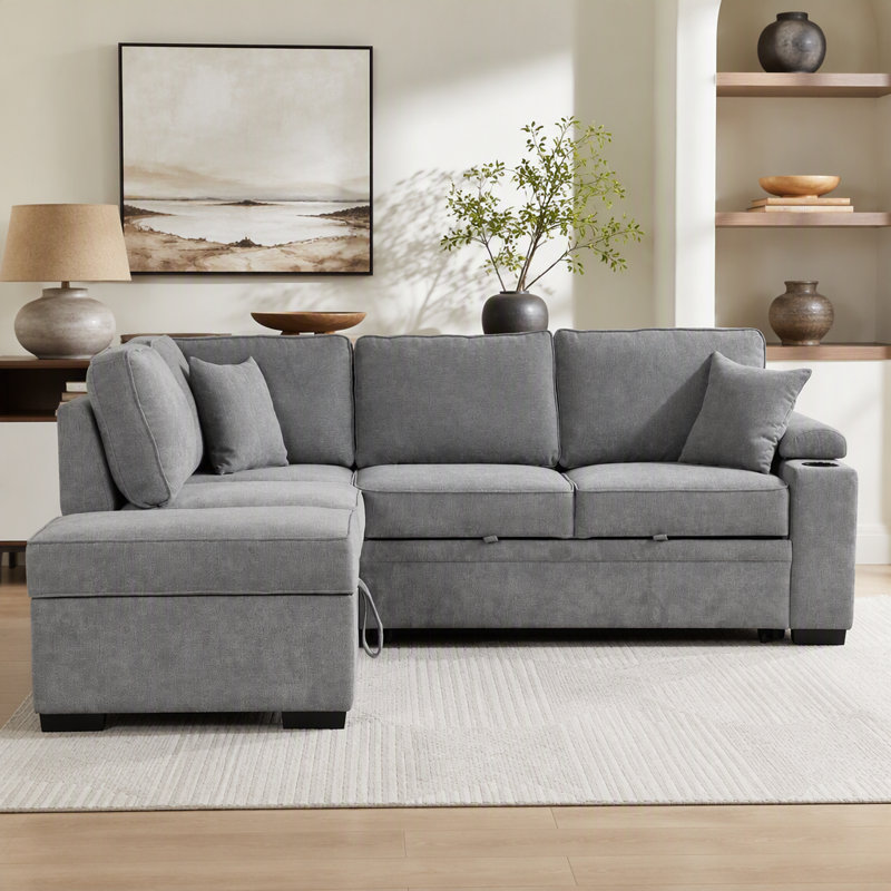 83.65'' Pillow Top Arm Sofa Bed, Gray Linen Blend