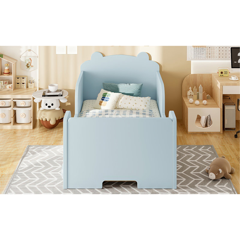 Structure de lit pour tout-petits, lit de camp pour garçons et filles de 3 à 6 ans, lit pour tout-petits en forme d'ours, bleu